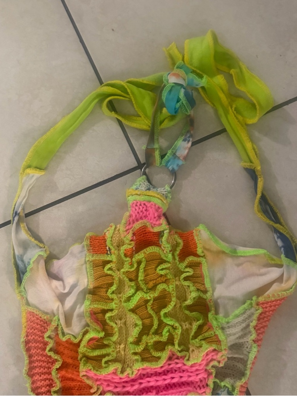 Backless Crochet Halter Dress - Neon Multi - Picture 2 of 8